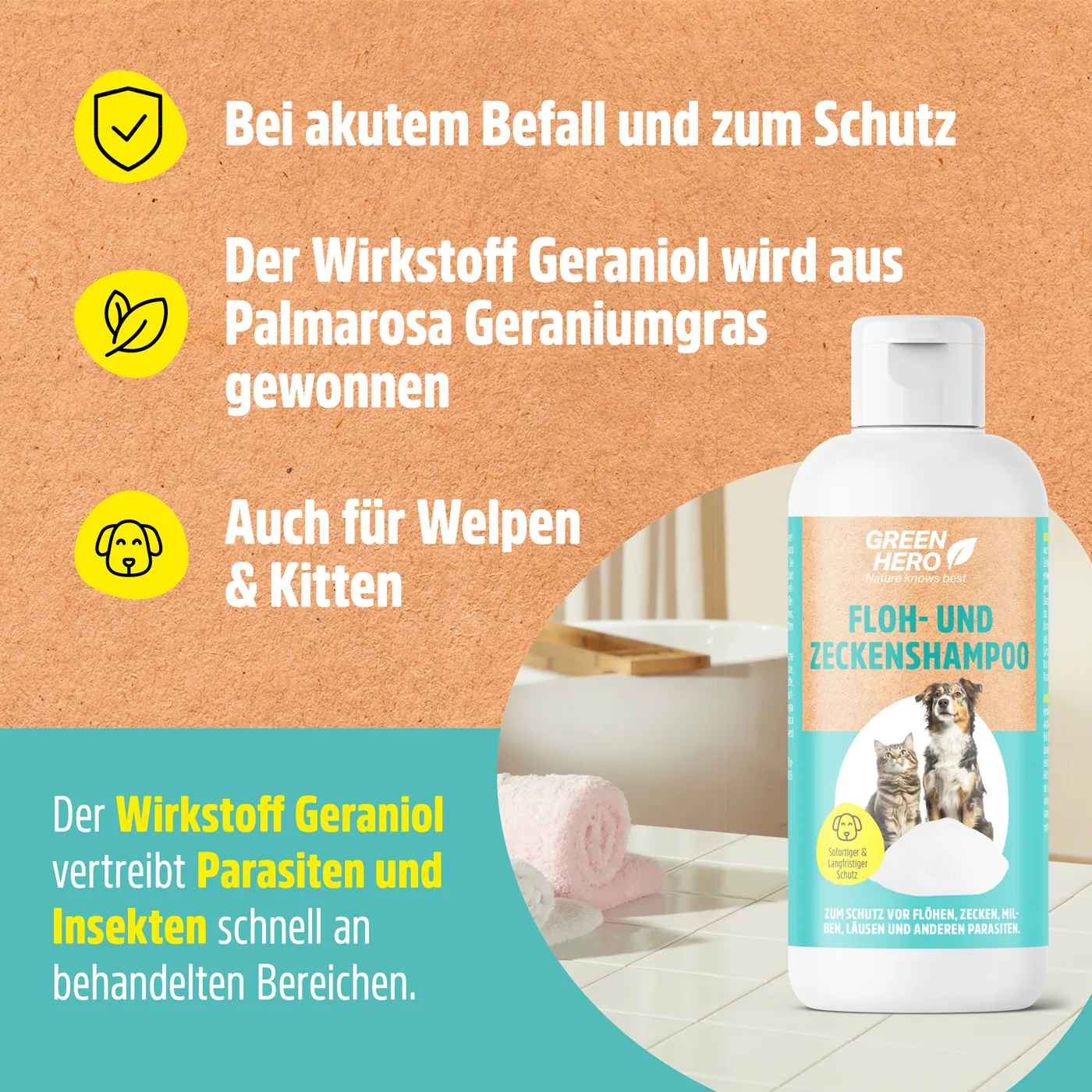 Floh- und Zeckenshampoo für Hunde und Katzen