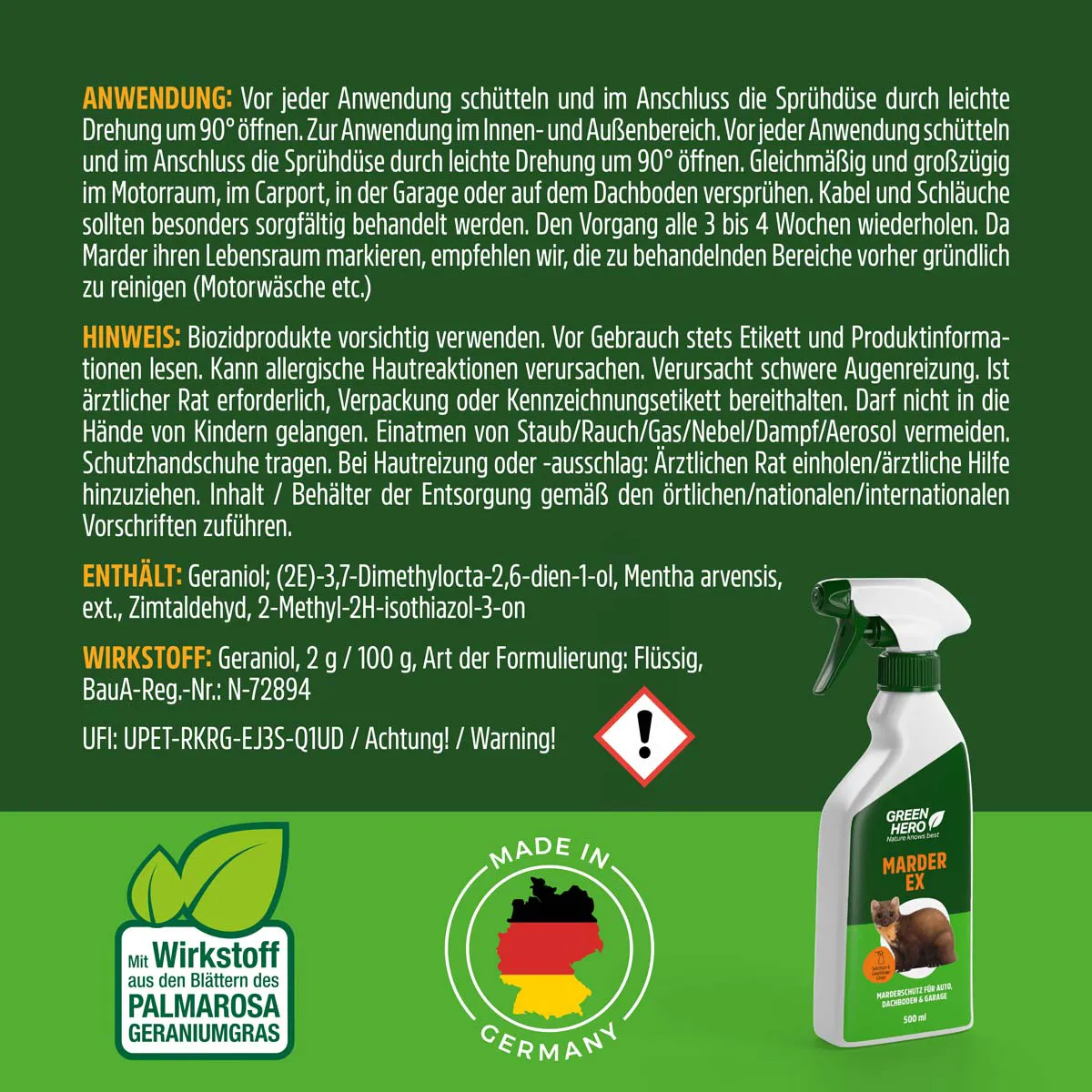GreenHero Marder-Ex Spray gegen Marderverbiss GreenHero Marder-Ex Spray gegen Marderverbiss