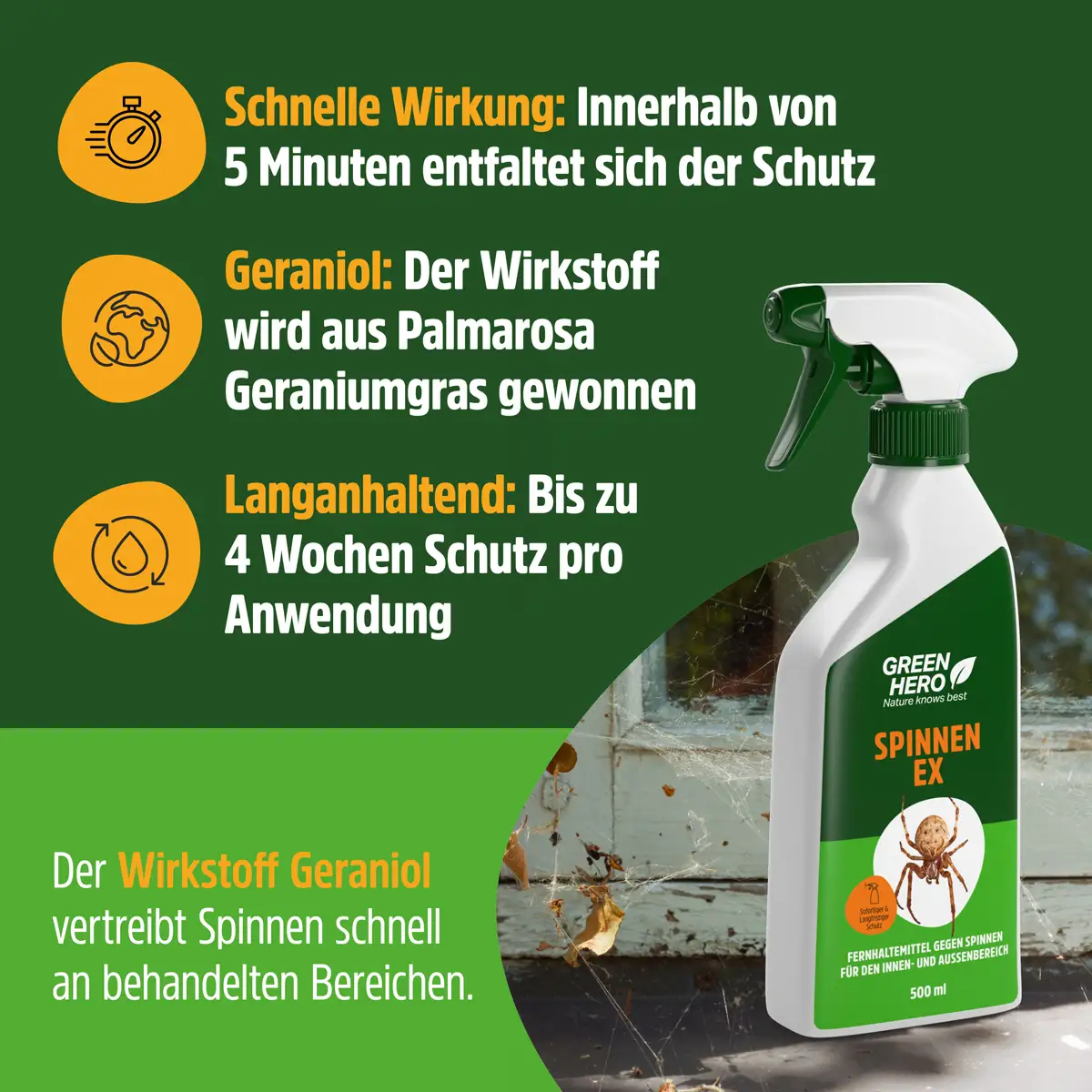 GreenHero® Spinnen-Ex Spray für Balkon, Terrasse und auf dem Boot GreenHero® Spinnen-Ex Spray für Balkon, Terrasse und auf dem Boot