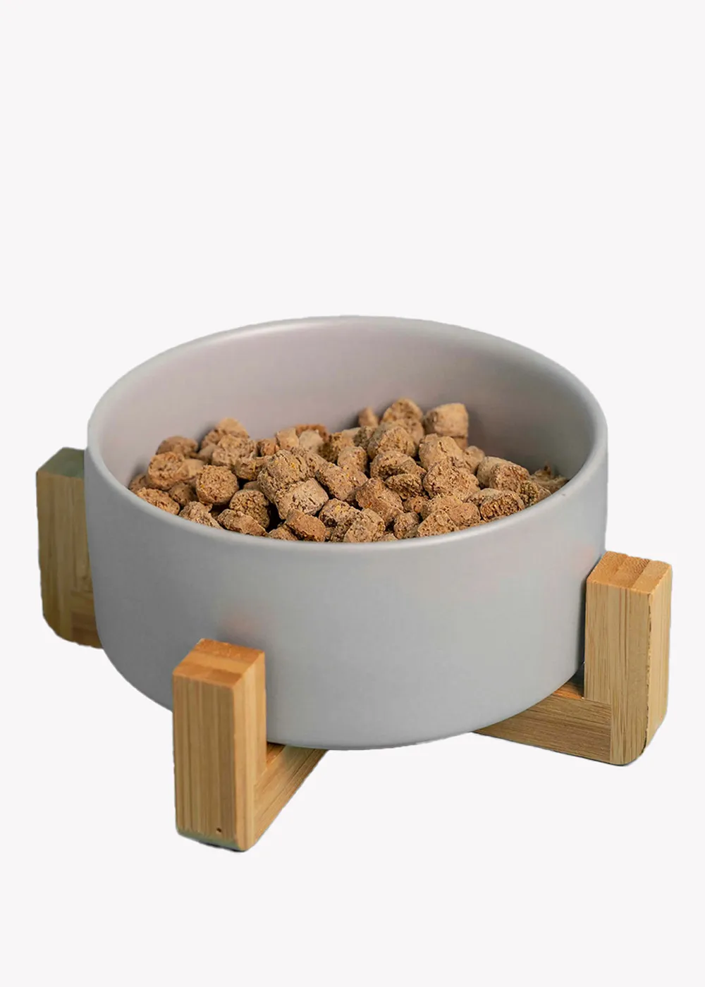 Futternapf mit dekorativem Holzfuß | grau Futternapf mit dekorativem Holzfuß | grau