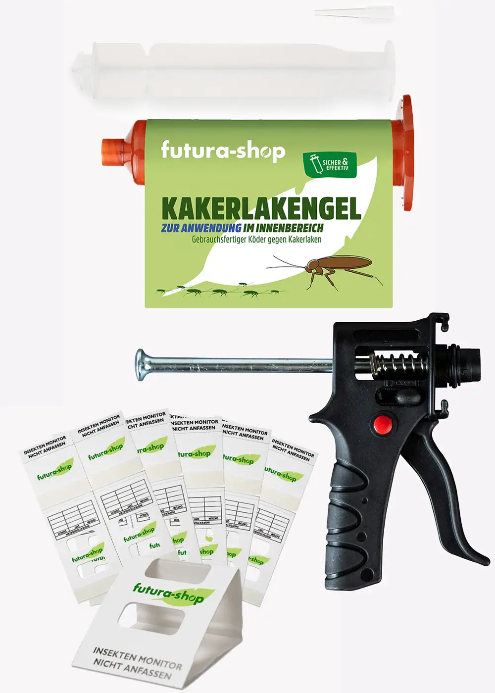 Komplettset | Kakerlakenfalle + Kakerlakengel + Gelpistole | Kakerlaken bekämpfen