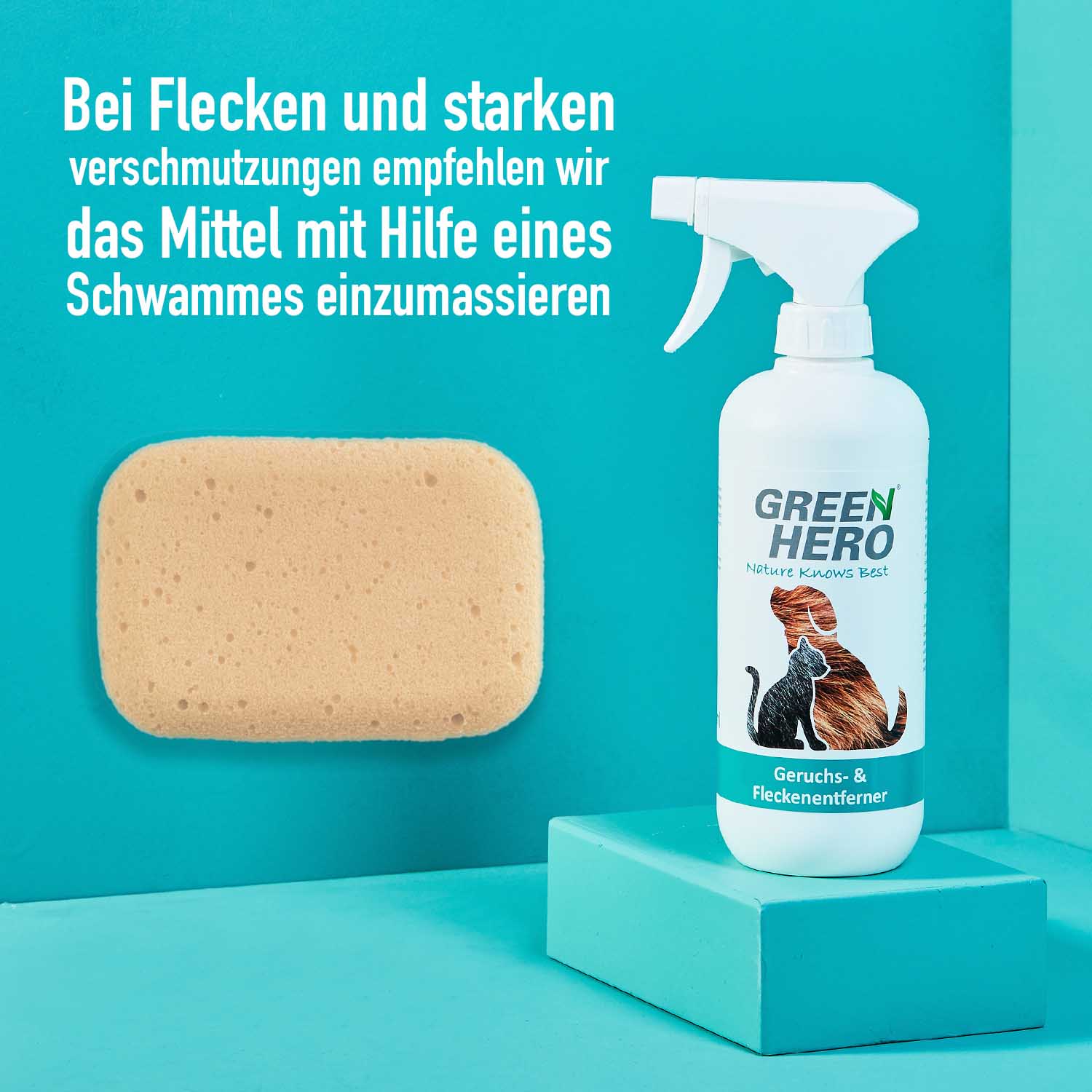 05_Green-Hero_Geruchs-und-Fleckenentferner_Anwendungsbild_Schwamm Green Hero Geruchsentferner und Fleckenentferner