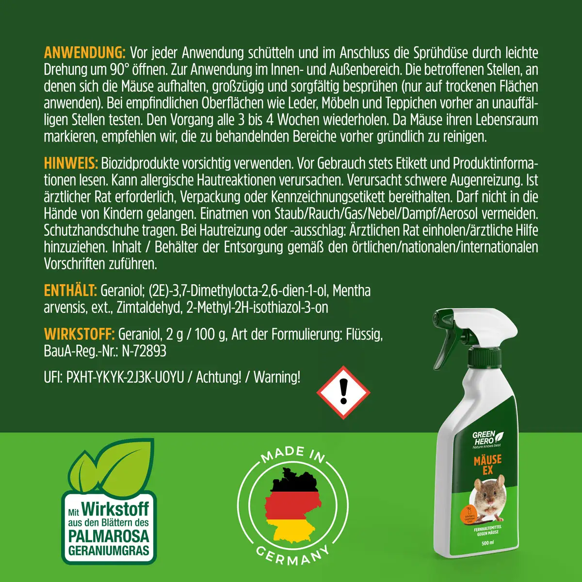 GreenHero® Mäuse-Ex Spray zur Mäuseabwehr GreenHero® Mäuse-Ex Spray zur Mäuseabwehr