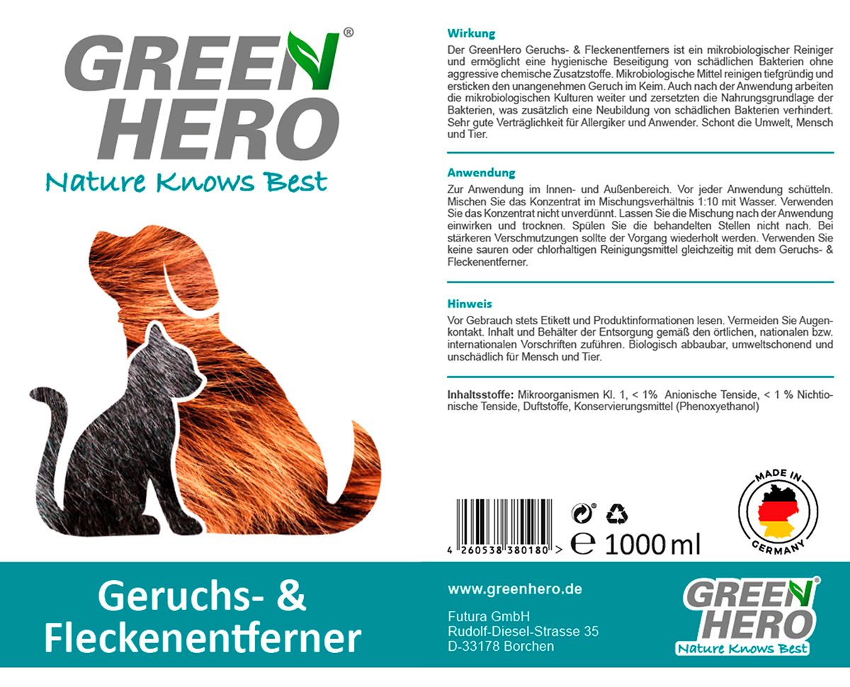 Green Hero Geruchsentferner und Fleckenentferner Konzentrat