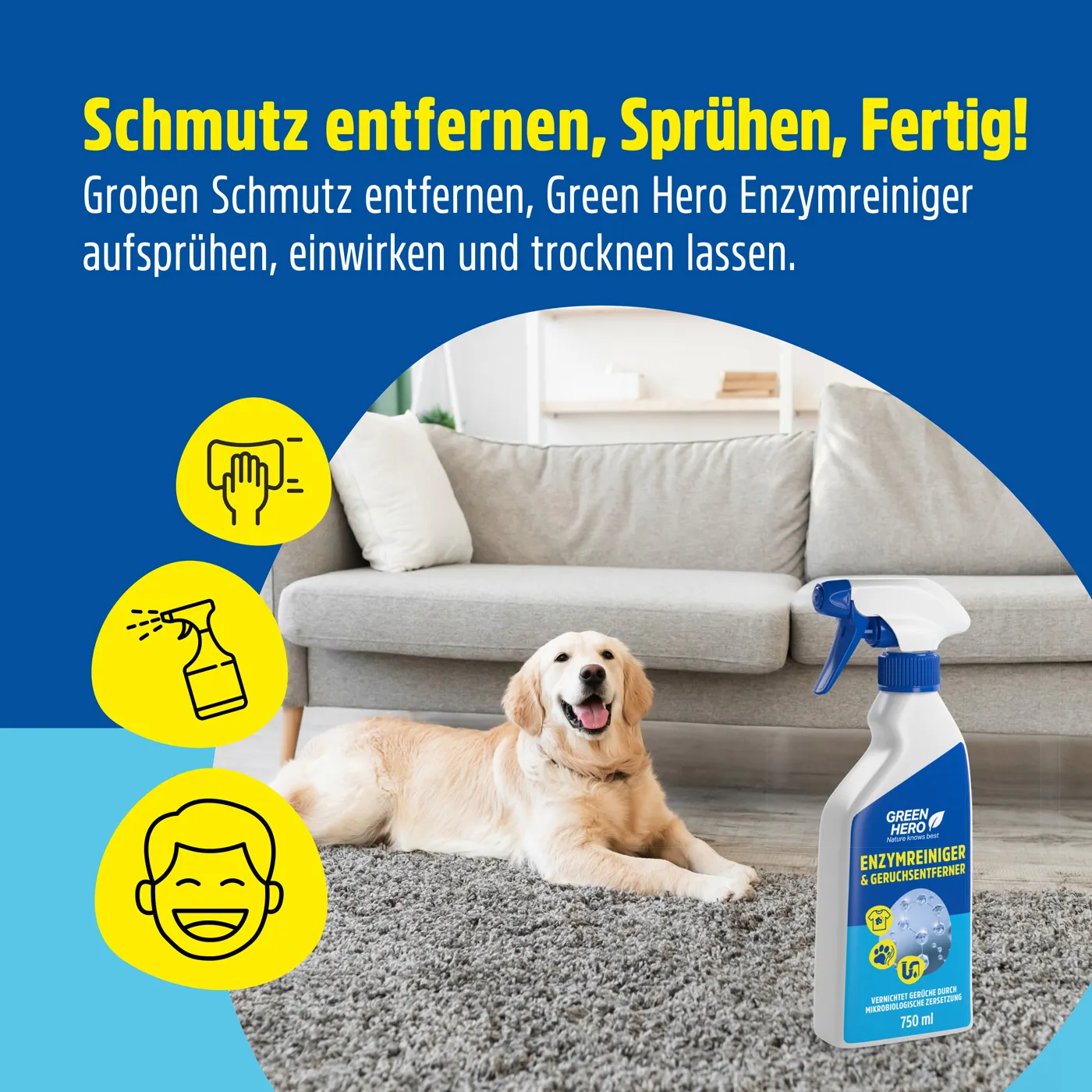 GreenHero Enzymreiniger gegen Katzenurin & Geruchsentferner, 750ml