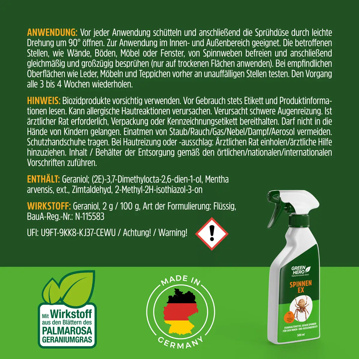 GreenHero® Spinnen-Ex Spray für Balkon, Terrasse und auf dem Boot GreenHero® Spinnen-Ex Spray für Balkon, Terrasse und auf dem Boot