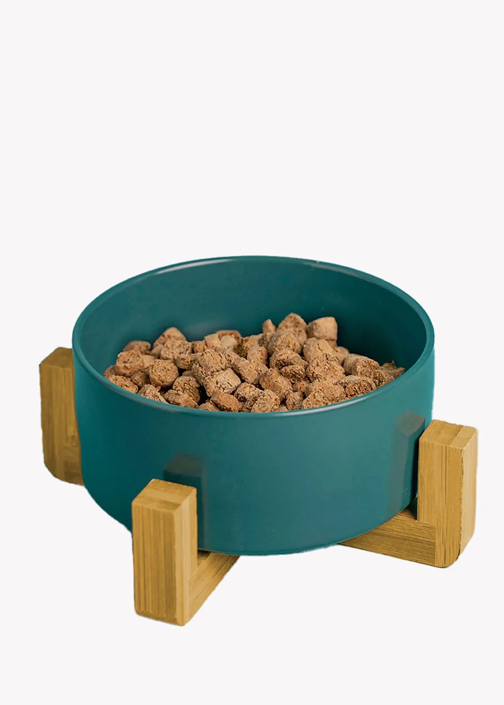 Futternapf mit dekorativem Holzfuß | grün Futternapf mit dekorativem Holzfuß | grün