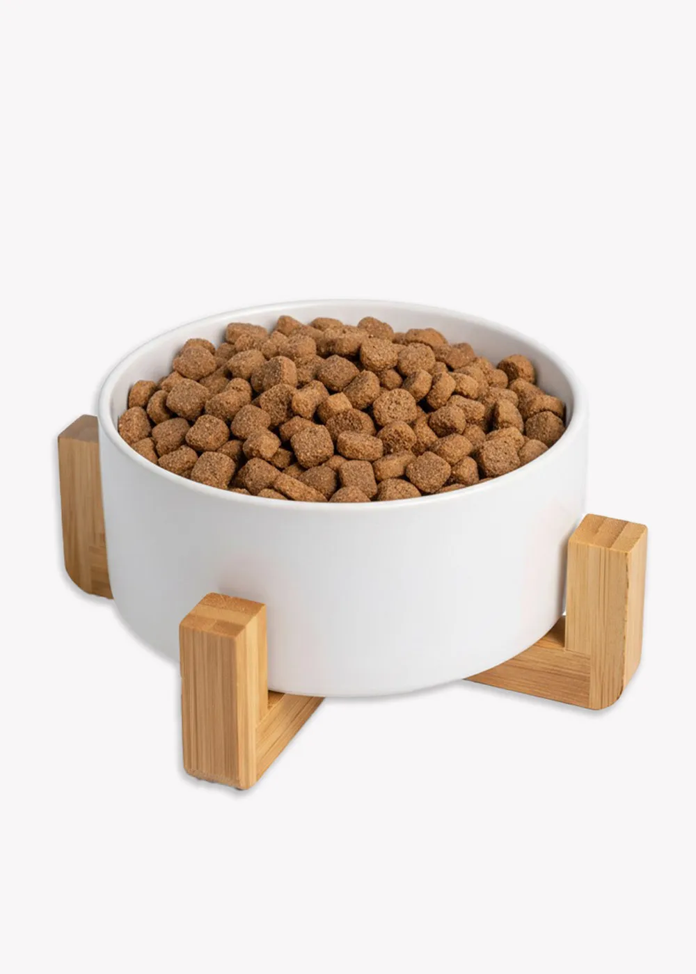 Futternapf mit dekorativem Holzfuß | weiß Futternapf mit dekorativem Holzfuß | weiß