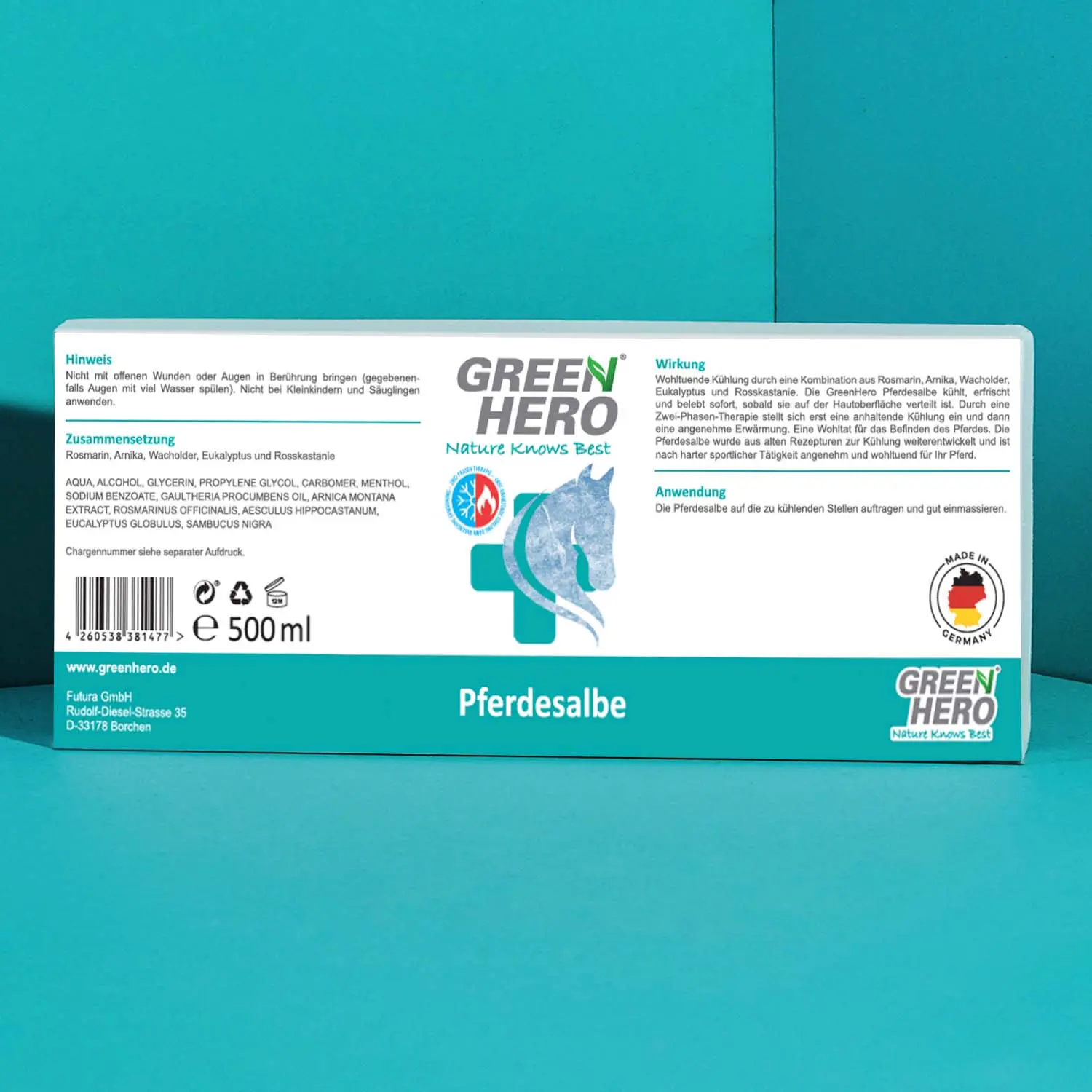 06_Green-Hero_Pferdesalbee_Etikett Pferdesalbe - Kühlender Balsam für dein Pferd