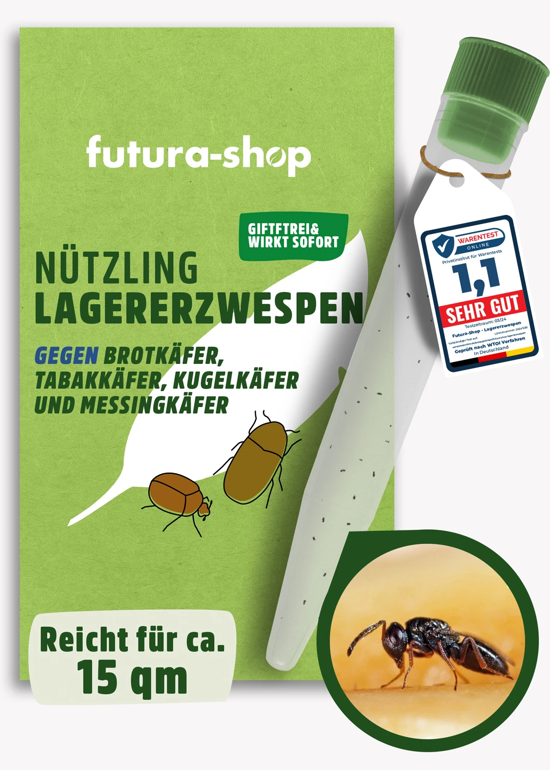 Schlupfwespen "Lagererzwespen" gegen Brotkäfer, Tabakkäfer, Kugelkäfer, Messingkäfer | biologisch
