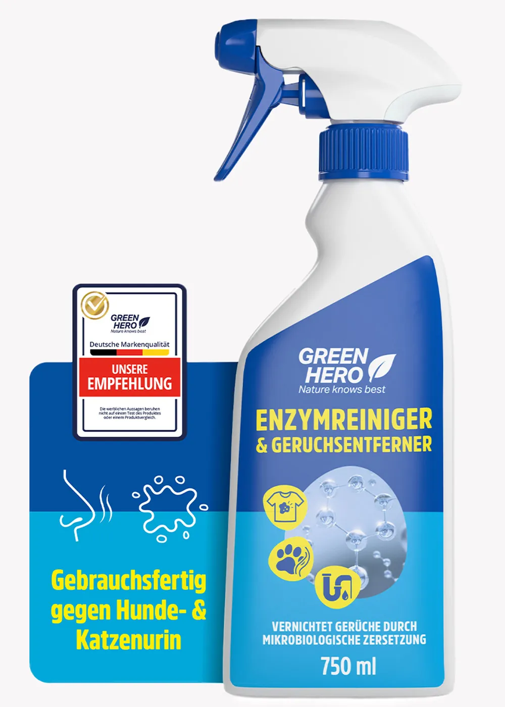 GreenHero Enzymreiniger gegen Katzenurin & Geruchsentferner, 750ml