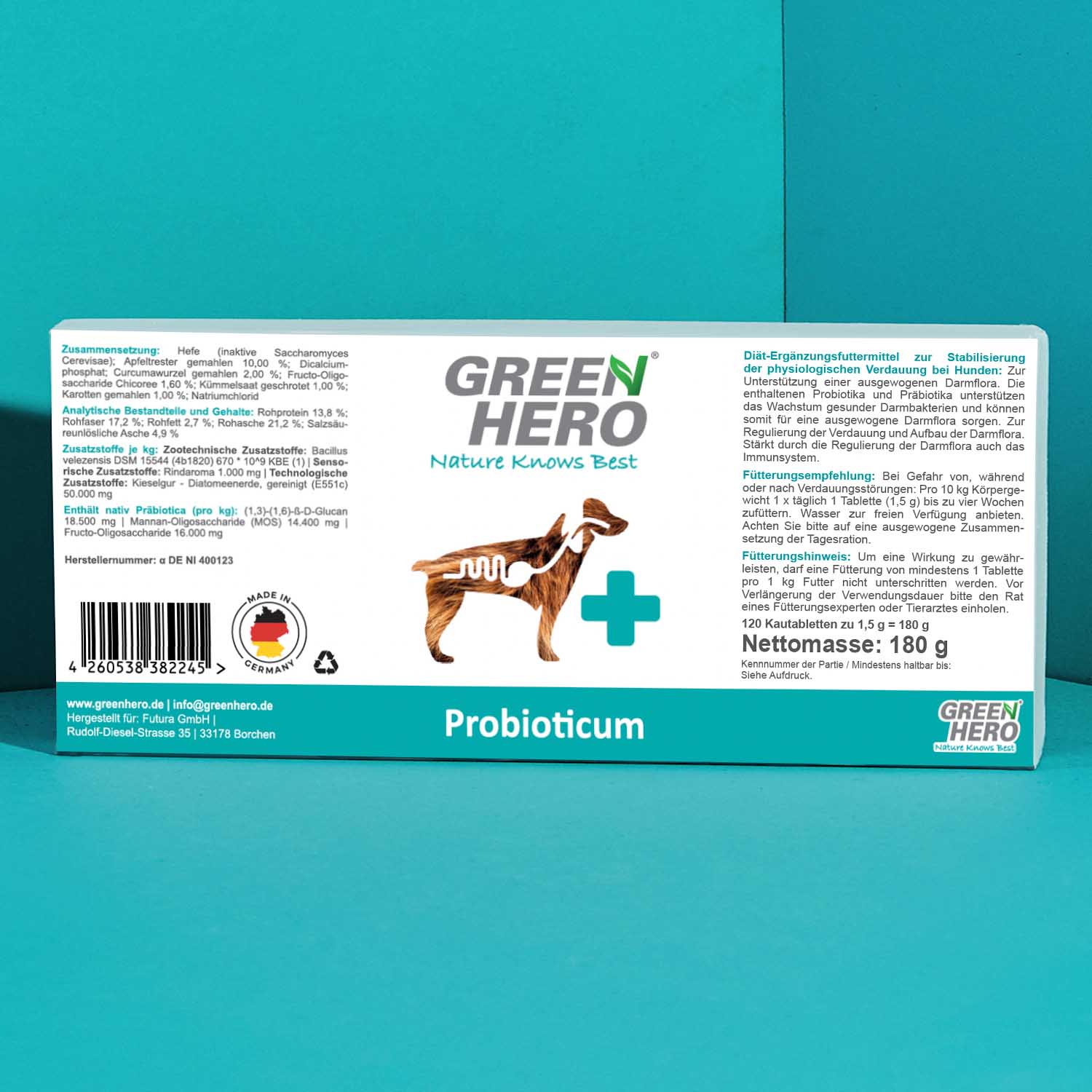 05_Green-Hero_Probioticum_Etikett_N GreenHero® Probioticum für Hunde 120 Tabletten zur Darmsanierung und Darmpflege