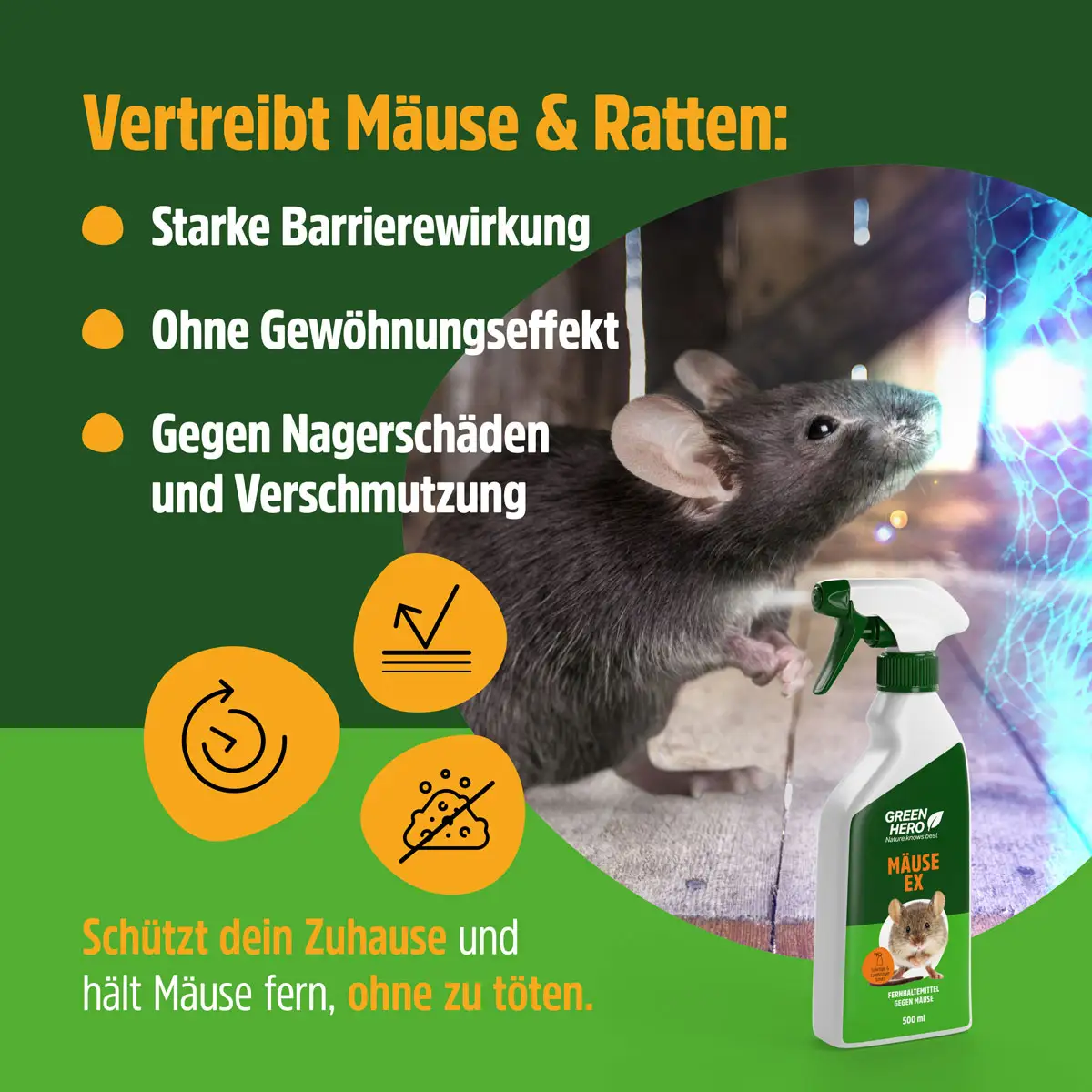 GreenHero® Mäuse-Ex Spray zur Mäuseabwehr GreenHero® Mäuse-Ex Spray zur Mäuseabwehr
