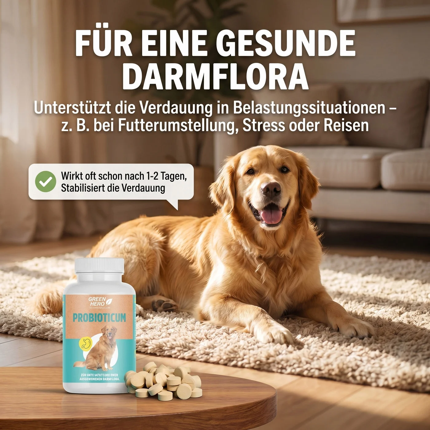 GreenHero® Probioticum für Hunde 120 Tabletten zur Darmsanierung und Darmpflege