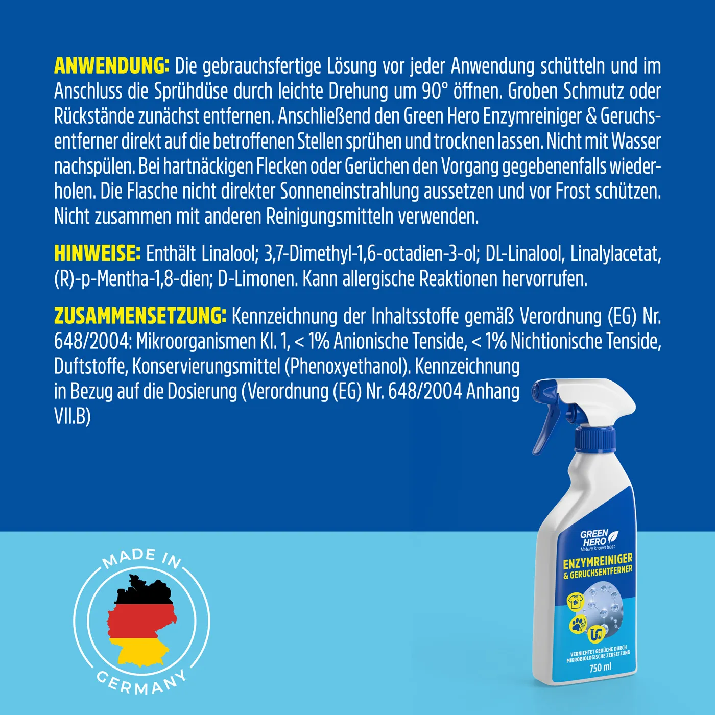 GreenHero Enzymreiniger gegen Katzenurin & Geruchsentferner, 750ml