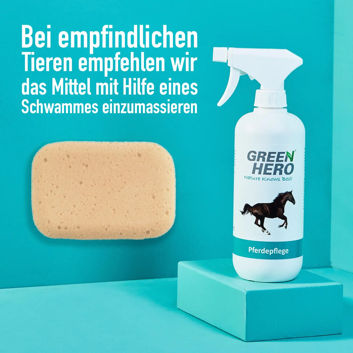 05_Green-Hero_Pferdepflege_Anwendungsbild_Schwamm Pferdepflege pflegt die Haut bei Juckreiz, Milben und Ekzemen